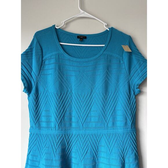 TALBOTS DRESS Women’s Size XLP Aqua Blue Fit/Flare Stretch Knit Short Sleeve - Picture 4 of 5